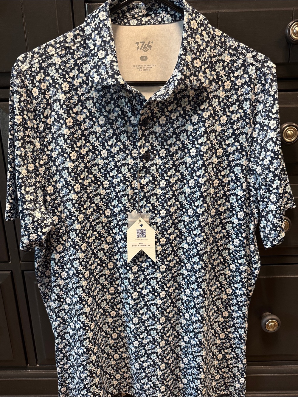 Men's Navy Floral Short-Sleeve Polo by 1744